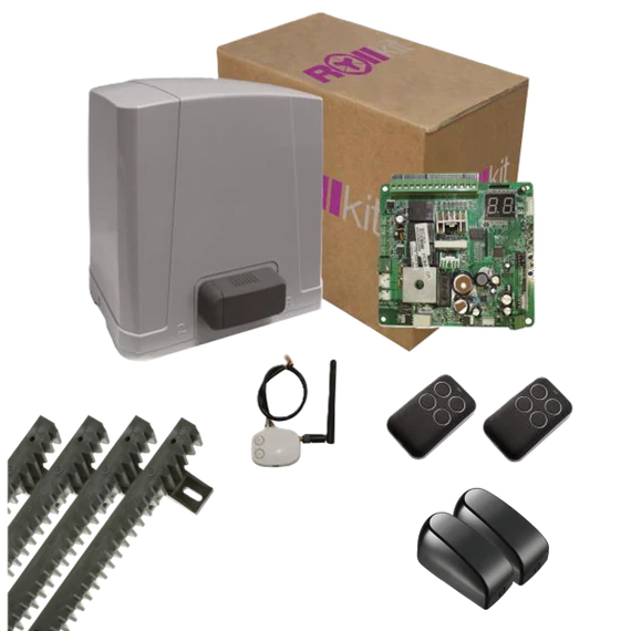WiFi-s Rollkit, 400kg gyors mozgású kapunyitó szett toló- és úszókapuhoz 2db távirányítóval, fogasléccel, infrával